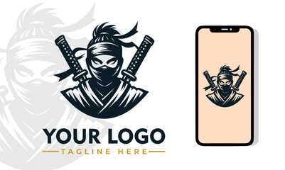 Fimale ninja vector logo design Vintage Ninja logo vector for Business Identity