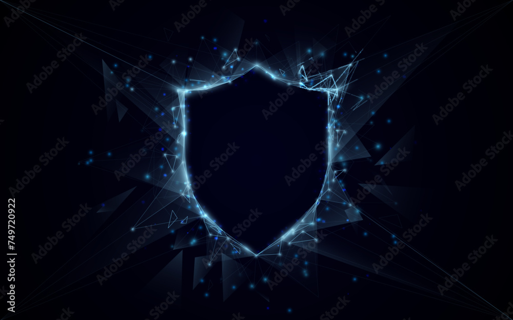 Fototapete Security Shield concept. Shield and free space. Lines, triangles, low poly and wireframe. Illustration vector