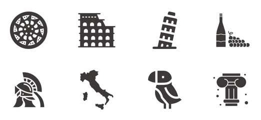 Icons set Italian Cuisine and culture. Flat icons that represent Italy. - obrazy, fototapety, plakaty