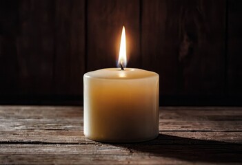 Fototapeta na wymiar Serene Candlelight on Rustic Wood