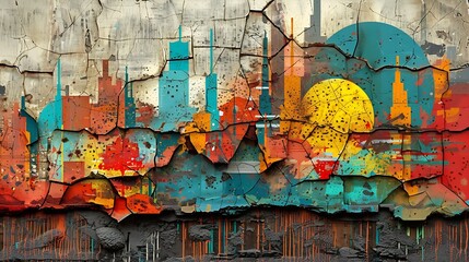 Generative AI : Beautiful street art graffiti. Abstract creative drawing fashion colors on the walls