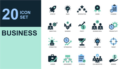 icon set business isolated silhouette icon set business, marketing, management, social, loyalty, service, retention, handshake, fist bump and more sign. UI icon set in a flat design.