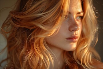 Naklejka premium Generative AI : beautiful woman with magnificent hair. Fashion photo