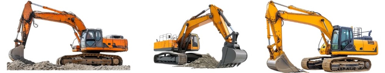 Collection of PNG. Excavator isolated on a transparent background.