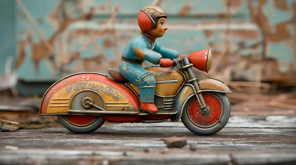 Gordijnen  Vintage tin motorcycle or motorbike with cute bilker © Atlantist studio