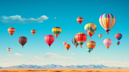 Fototapeta premium A row of colorful hot air balloons floating in a cloudless sky