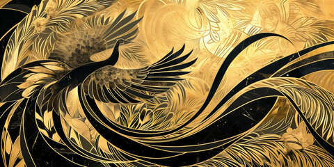 Art Deco Black and Gold Phoenix - obrazy, fototapety, plakaty