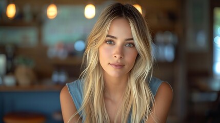 Obraz premium Generative AI : Portrait of a beautiful blonde woman with natural makeup on a white background.
