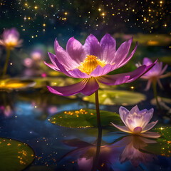 Glowing Lotus Flower in a Night Pond
