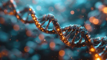 Fotobehang DNA double helix genetic material. Gene sequencing abstract design. Floating in space background, .science, abstract, biology, biotechnology, molecular, health, genetic © pinkrabbit