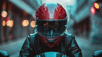 Poster A motorcycle-riding man with a helmet. Generative Ai. © Planum