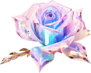 rose,holographic rainbow crystal shape of rose flower isolated on white or transparent background,transparency 