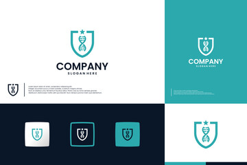 Obraz premium genetic abstract with shield protect logo , health care , logo design vector.
