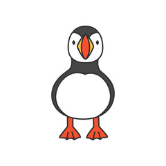 Cute cartoon puffin on a white background. Vector illustration.