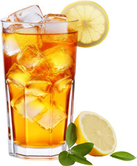 glass of iced lemon tea isolated on white or transparent background,transparency 