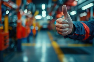 Hands of car mechanic taking a thumbs up in the garage service shop
