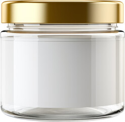 white glass cream container with golden cap,cosmetics cream container mockup isolated on white or transparent background,transparency 