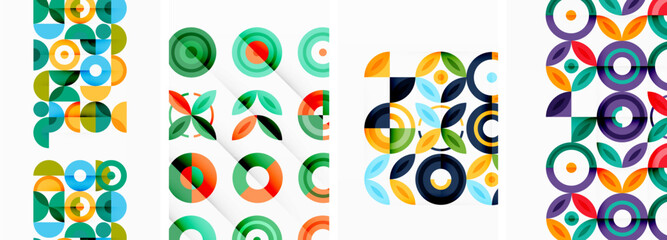 Obraz premium Round geometric elements and circles in background design for wallpaper, business card, cover, poster, banner, brochure, header, website