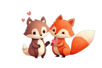 Adorable animal characters expressing love