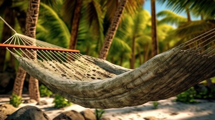 Tropical Beach Photo Hammock in coconut tree.