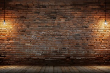 Vintage brick wall illuminated by soft light fixtures in a cozy setting