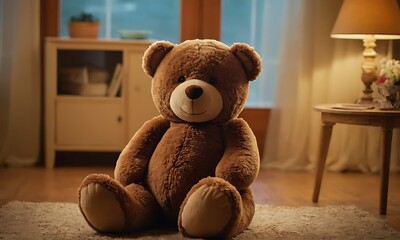 Photo of brown big teddy bear ai generative