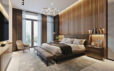 luxury hotel room with bed, bedroom, interior, room, 