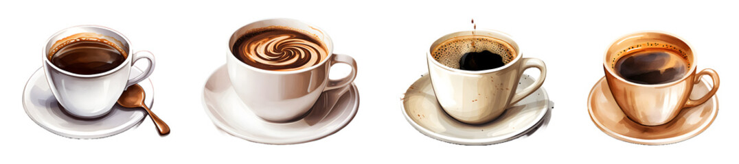 illustration coffee cup isolated on a transparent PNG background, white background , Generative Ai