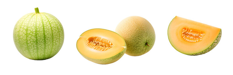 melon isolated on a transparent PNG background, white background , Generative Ai