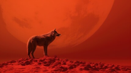Photo of a wolf animal on a red background