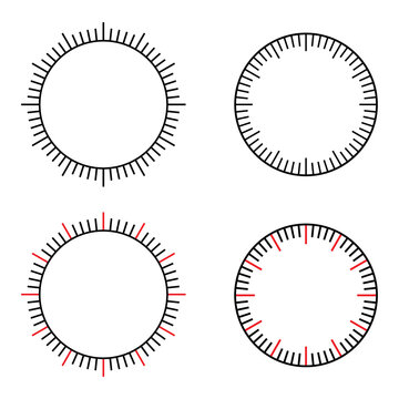 Divided into minutes and seconds round meter scale blank mechanical clock face.