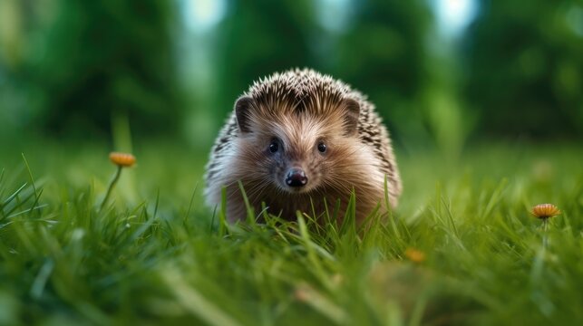 Animal photo of hedgehog on green grass