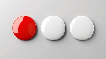 Blank white and red badges. Pin button. 3d vector realistic mockup 