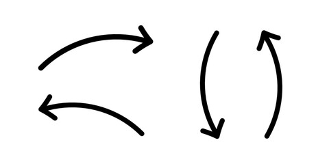 Set of Handrawn arrow with black marker on white background. Top view