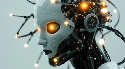 Fototapeta premium Futuristic Robot Head with Glowing Eyes generative ai