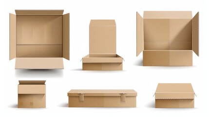 Realistic Open And Closed Blank Big Packaging Boxes.
