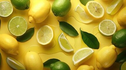 yellow lemon and green lemon advertising format style. - obrazy, fototapety, plakaty