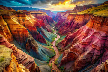 Vivid Canyon, Deep, colorful canyon walls carved by the forces of nature over millennia.
 - obrazy, fototapety, plakaty