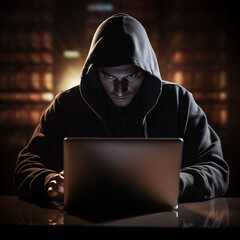 hacker stealing data from laptop