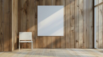 White square signboard on the wooden wall. 3d rendering 