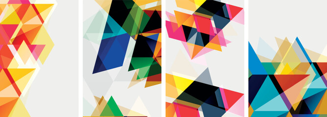 Colorful bright triangles with various colors and transparencies. Vector illustration For Wallpaper, Banner, Background, Card, Book Illustration, landing page