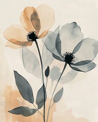 Design a minimalist flower wall art piece with neutral colors
