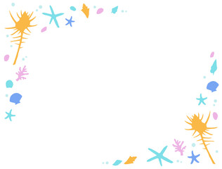 カラフルな貝殻の背景イラスト（フレーム）