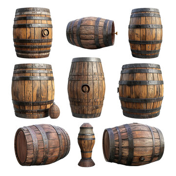 Magnificent Wooden Barrel Collection isolated on white background