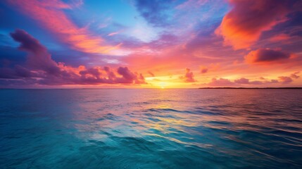 A Picturesque Beautiful Colorful Bright Sunset in the Sea. Golden Hour, Nature, Ocean, Island, Summer, Travel concepts.