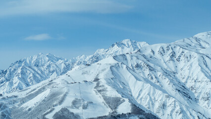 冬の白馬村　冠雪した北アルプス
