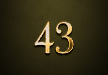 Old gold effect of 43 number with 3D glossy style Mockup.	