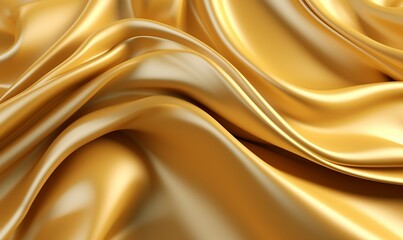 Beautiful golden silk satin luxury cloth with drapery and wavy folds background of black silk satin material texture.Abstract 3D luxurious fabric background