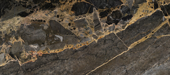 natural black Emperador marble texture with golden veins, black high gloss marble stone for...