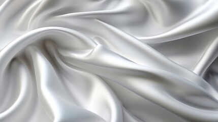Beautiful platinum white silk satin luxury cloth with drapery and wavy folds background of black silk satin material texture.Abstract 3D luxurious fabric background - obrazy, fototapety, plakaty